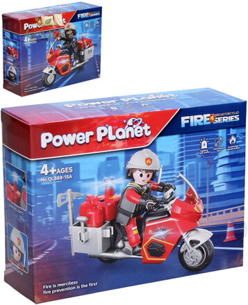 Stavebnice figurka hasič na motorce s doplňky na baterie Světlo 4 druhy