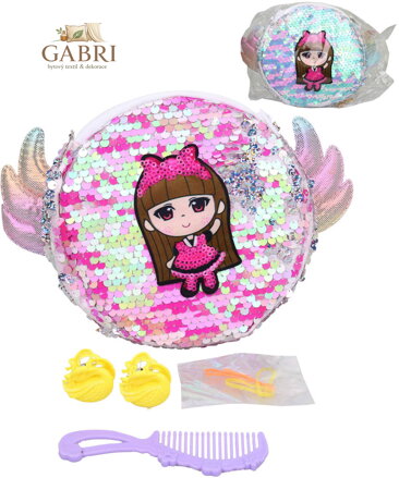 Kabelka dětská kulatá kosmetická taštička 20x15cm s flitry 2 barvy