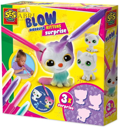 SES CREATIVE Foukací fixy set 4 barvy + 3 koťátka s překvapením