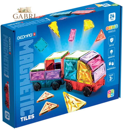 GEOMAG Magnetic Tiles Gems Auta 24 dílků magnetická STAVEBNICE