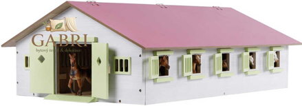 DŘEVO Stáj pro koně 62x43x22cm růžová 1:32 *DŘEVĚNÉ HRAČKY*