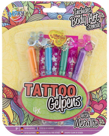 Pera gelová tetovací metalická set 4 barvy se šablonami a přívěsky