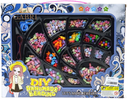 Korálky barevné navlékací s provázky a gumičkami na výrobu dětské bižuterie