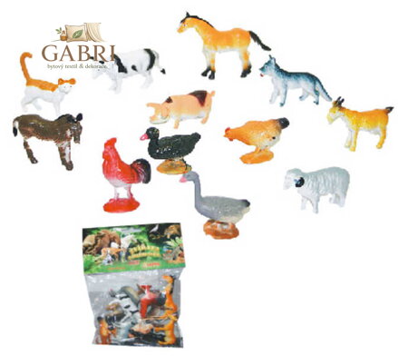 Zvířata domácí farma 4-6cm plastové figurky zvířátka set 12ks v sáčku