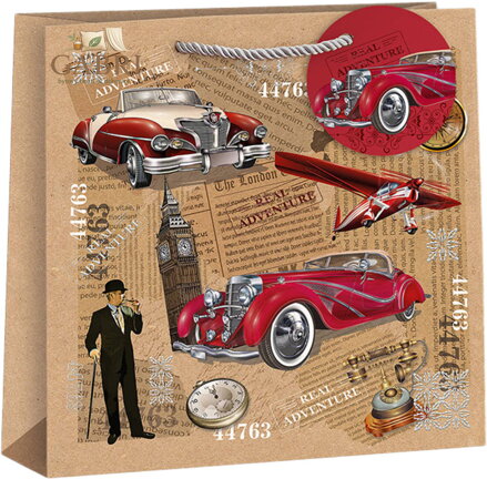 ARGUS Taška dárková veterán červený 24x24x11cm papírová natur Eco Friendly