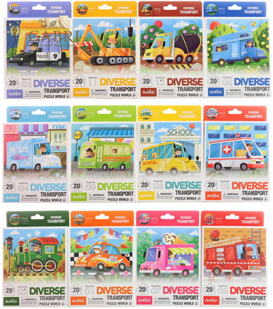 PUZZLE Doprava 20 dílků skládačka 12 druhů v krabičce