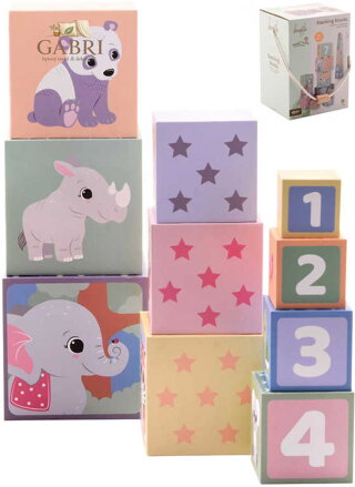 JOUECO DŘEVO Kostky baby stohovací zvířátka a čísla 10ks *DŘEVĚNÉ HRAČKY*