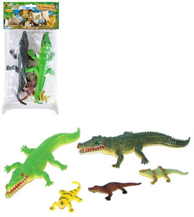 Krokodýli barevní set 5ks zvířátka figurky v sáčku plast