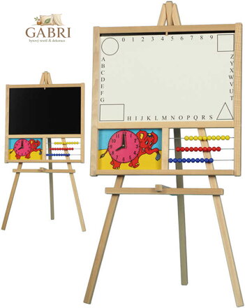 DŘEVO Tabule stojanová na křídu i fixy 2v1 s počítadlem a hodinami