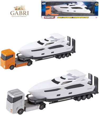 Teamsterz set auto tahač kovový + motorový člun v krabici 2 barvy kov