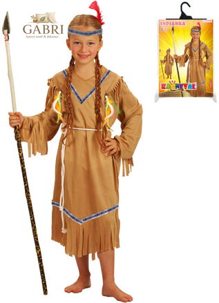 KARNEVAL Šaty Indiánka s čelenkou vel. S (110-120cm) 4-6 let *KOSTÝM*