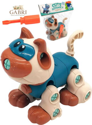 Kočka kloubové montážní zvířátko šroubovací set s nástrojem v sáčku plast