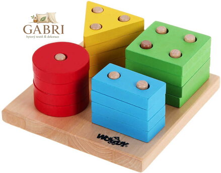 WOODY DŘEVO Baby tvary základní navlékací 16ks na desce