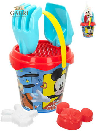 Sada na písek Disney Mickey Mouse kyblík 13cm se 2 nástroji a formičkami