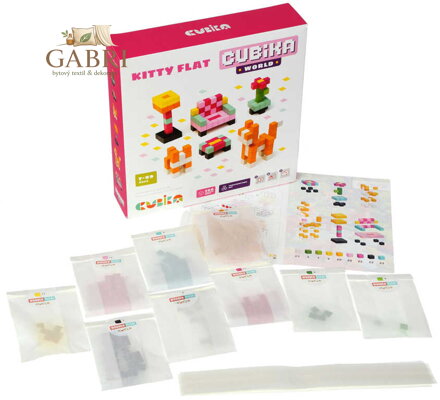 CUBIKA DŘEVO Pixel Stavebnice 3D Pokojík s kočičkou 200 dílků 1x1cm