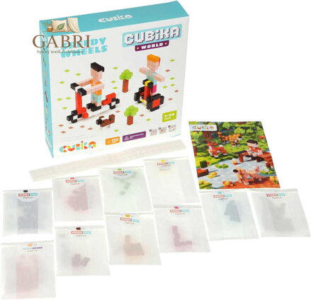 CUBIKA DŘEVO Pixel Stavebnice 3D Rychlá kola 200 dílků 1x1cm