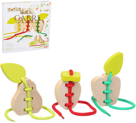 CUBIKA DŘEVO Provlékačka šněrovací set ovoce *DŘEVĚNÉ HRAČKY*