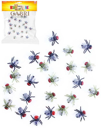 Moucha malá gumová 1,5cm set 24ks dekorace Halloween hmyz v sáčku