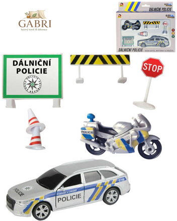 Dálniční policie ČR set 2 vozidla s dopravním značením na baterie Světlo Zvuk kov