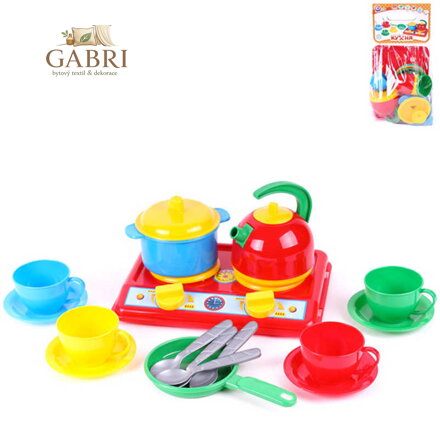 Vařič barevný plastový herní set s nádobím a příbory v sáčku