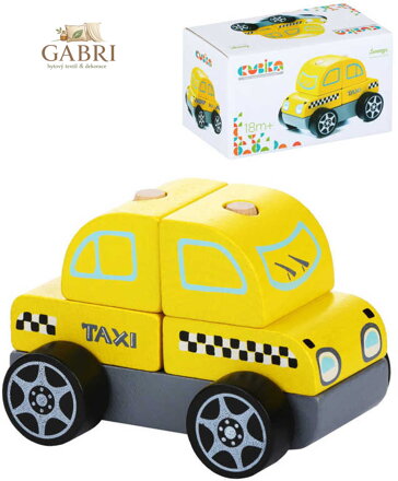 CUBIKA DŘEVO Baby autíčko Vůz taxi navlékací stavebnice set 5 dílků