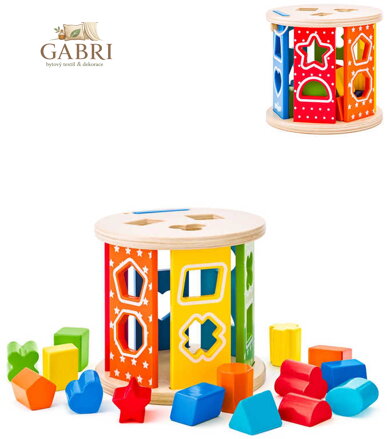 WOODY DŘEVO Válec s vkládacími tvary 15 kostek *DŘEVĚNÉ HRAČKY*