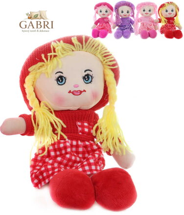 Panenka textilní 35cm hadrová s copánky v kloboučku 4 barvy