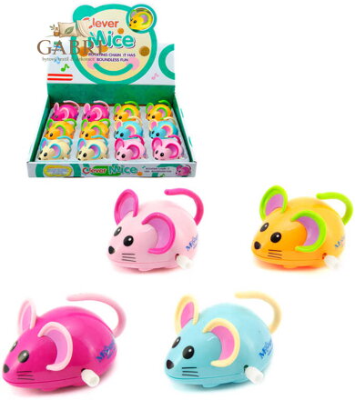 Myška natahovací plastová 8cm na kolečkách hýbe ocáskem 5 barvy