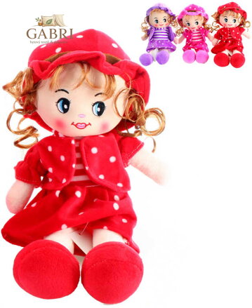 Panenka soft textilní 33cm měkká v šatičkách s kloboučkem 3 barvy