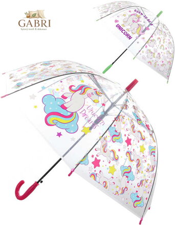 Deštník dětský holčičí průhledný Jednorožci vystřelovací různé druhy