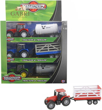Teamsterz set traktor s přívěsem 2 druhy 1:32 v krabičce