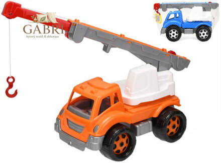 Auto jeřáb plastový stavební 36cm výsuvné otočné rameno 2 barvy v síťce