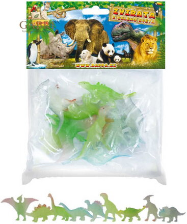 Zvířata dinosauři 4-7cm ve tmě svítící neon figurky zvířátka set 9ks v sáčku