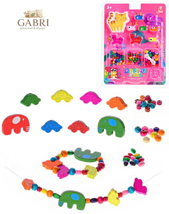 DŘEVO Korálky navlékací s provázky 3 druhy *DŘEVĚNÉ HRAČKY*