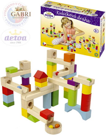 DETOA DŘEVO Dráha kuličková set 48 dílků + 10 kuliček STAVEBNICE