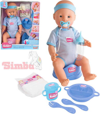 SIMBA New Born Baby panenka miminko chlapeček 43cm pije čůrá set s doplňky