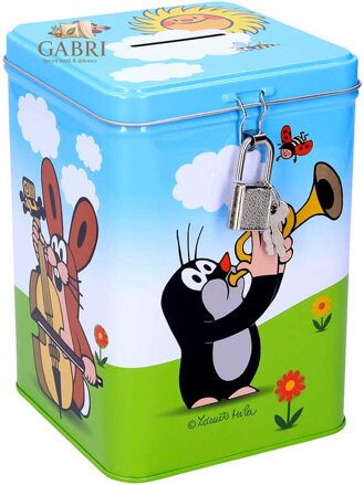 KRTEK (Krteček) Pokladnička 15cm set kasička se zámkem a klíčky kov