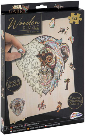 DŘEVO Puzzle obrysové na desce Opice 133 dílků set skládačka se stojánkem