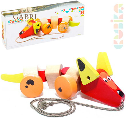 CUBIKA DŘEVO Baby Pejsek tahací na kolečkách *DŘEVĚNÉ HRAČKY*