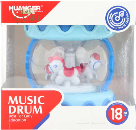 Bubínek baby modrý s koníky s funkcemi na baterie pro miminko Světlo Zvuk