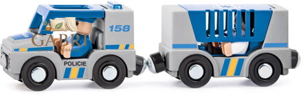 WOODY DŘEVO Auto Policie CZ set s vagonkem a 2 figurkami doplněk k vláčkodráze