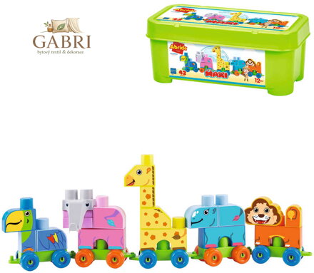 ECOIFFER Baby kostky Abrick Maxi vláček ZOO STAVEBNICE v boxu plast