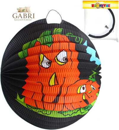 Lampión kulatý černý Halloween 2 dýně papírový 25cm na svíčku