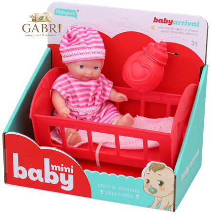 Panenka miminko 12cm set s postýlkou a lahvičkou 2 barvy
