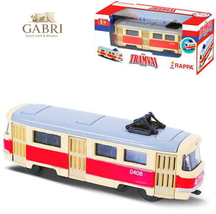 Tramvaj kovová mini 8,5cm retro volný chod český design v krabičce