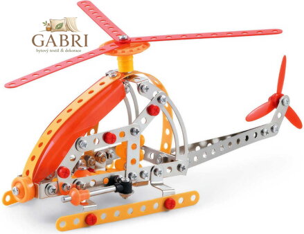 MALÝ MECHANIK Helikoptéra oranžová 154 dílků kovová STAVEBNICE typu Merkur