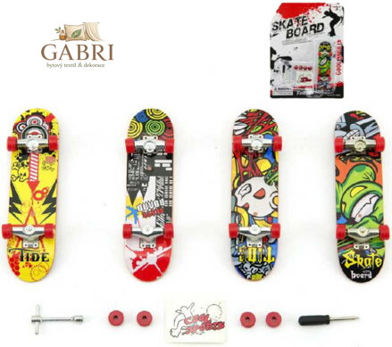 Skateboard psrtový 10cm set s nástroji k sestavení různé druhy na kartě plast