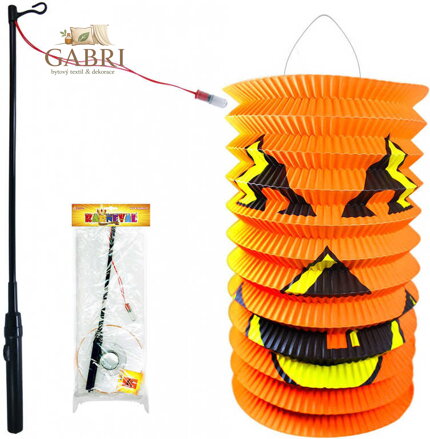 KARNEVAL Lampion Dýně papírový set se svítící hůlkou 15cm na baterie