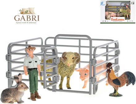 Zoolandia farma herní set zvířátka 4ks s farmářem a ohradou plast 2 druhy