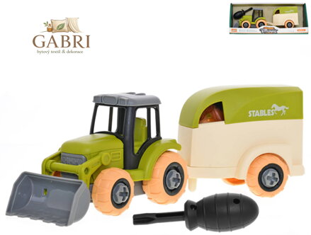 Traktor s přívěsem montážní šroubovací set s nástrojem a koníkem volný chod